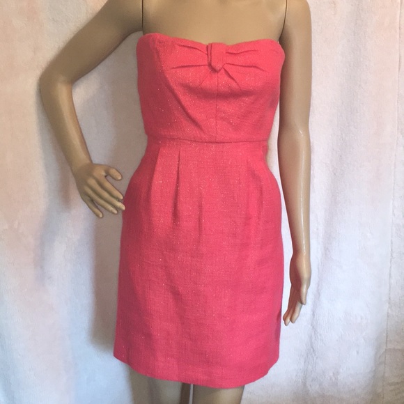 J.Crew Coral & Gold Strapless Dress - Picture 3 of 11